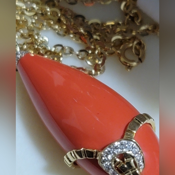18K Orange Coral Gemstone pendant Brand new🔥 - Picture 6 of 9